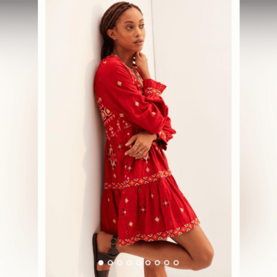anthropologie embroidered tunic mini dress NWT Anthropologie Embroidered Tunic Mini Dress Red Motif XS