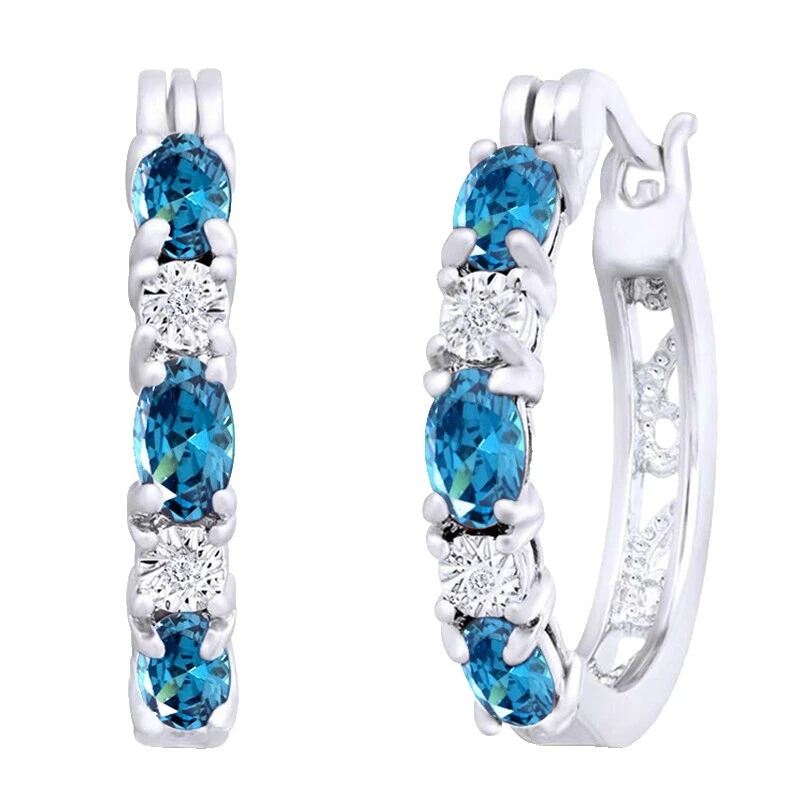 Aro de topacio Oro Blanco Pendientes de Moda 14k