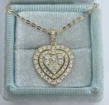 2Ct Round Cut Diamond Heart Cluster Pendant 14K Yellow Gold Plated