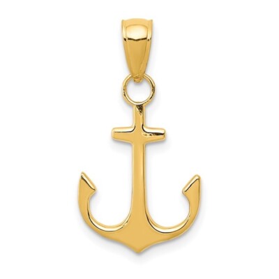 Massiver 10K Gelbgold 24mm Anker Anhänger - Zierliches Seemannskreuz Charm - K3075