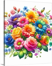 Beautiful  Floral Flower Bouquet Bunch Flowers Stretched Gallery Canvas Wrap