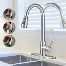 Kitchen Faucet Brushed Nickel Pull Down Sprayer Single Handle Sink Mixer w/Cover