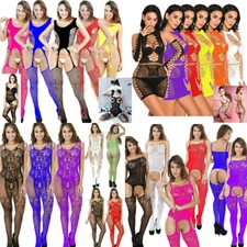 Women Bodystocking Sexy Lingerie Babydoll Bodysuit Sleepwear Crotchles Fishnet