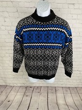 VTG American Pride Blue Black White Winter Pullover Knit Sweater Youth L