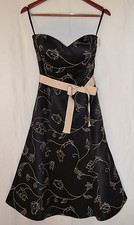White House Black Market Embroidered Floral Black Strapless Dress, Size 4