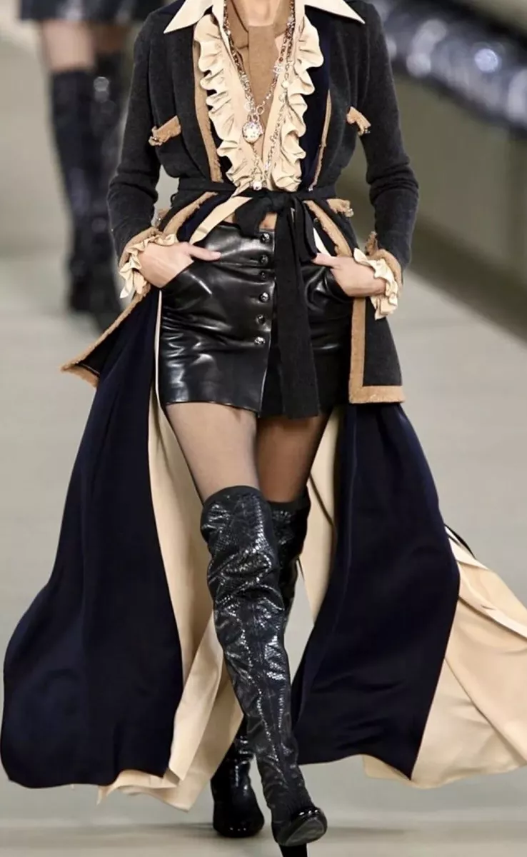 CHANEL 06 Black Leather Over The Knee Boots eBay
