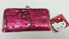 SANRIO HELLO KITTY LADY WOMEN DAZZLED SEQUIN KISS LOCK FRAME WALLET DARK PINK