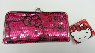 SANRIO HELLO KITTY LADY WOMEN DAZZLED SEQUIN KISS LOCK FRAME WALLET DARK PINK