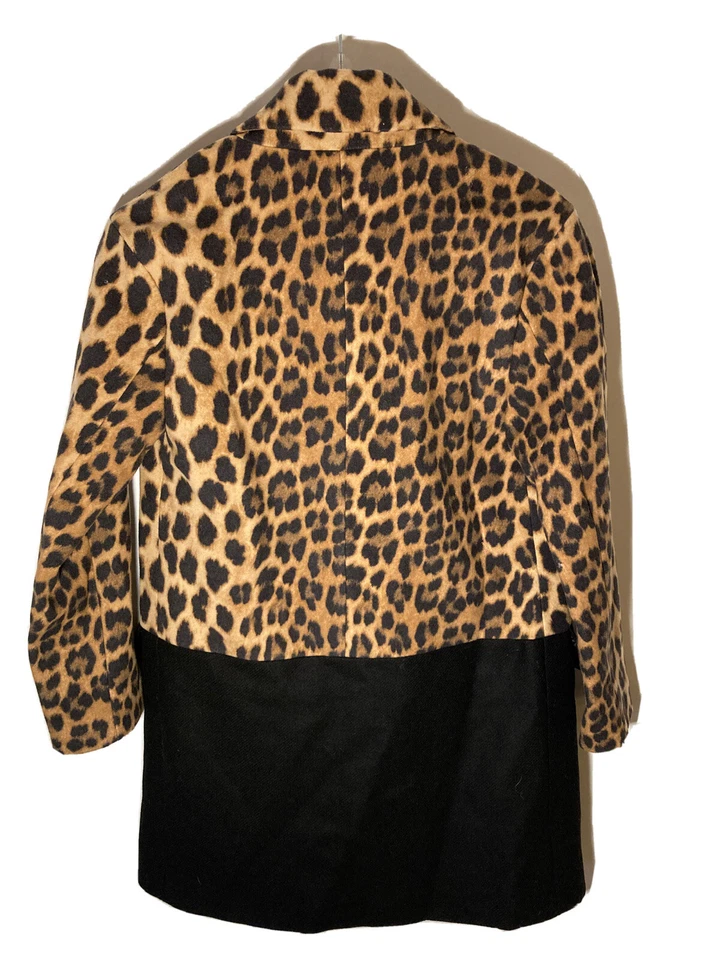 Zara Womens Size S Leopard Print/Black Color Block Wool Coat-Open Drape Jacket - Image 3 of 4