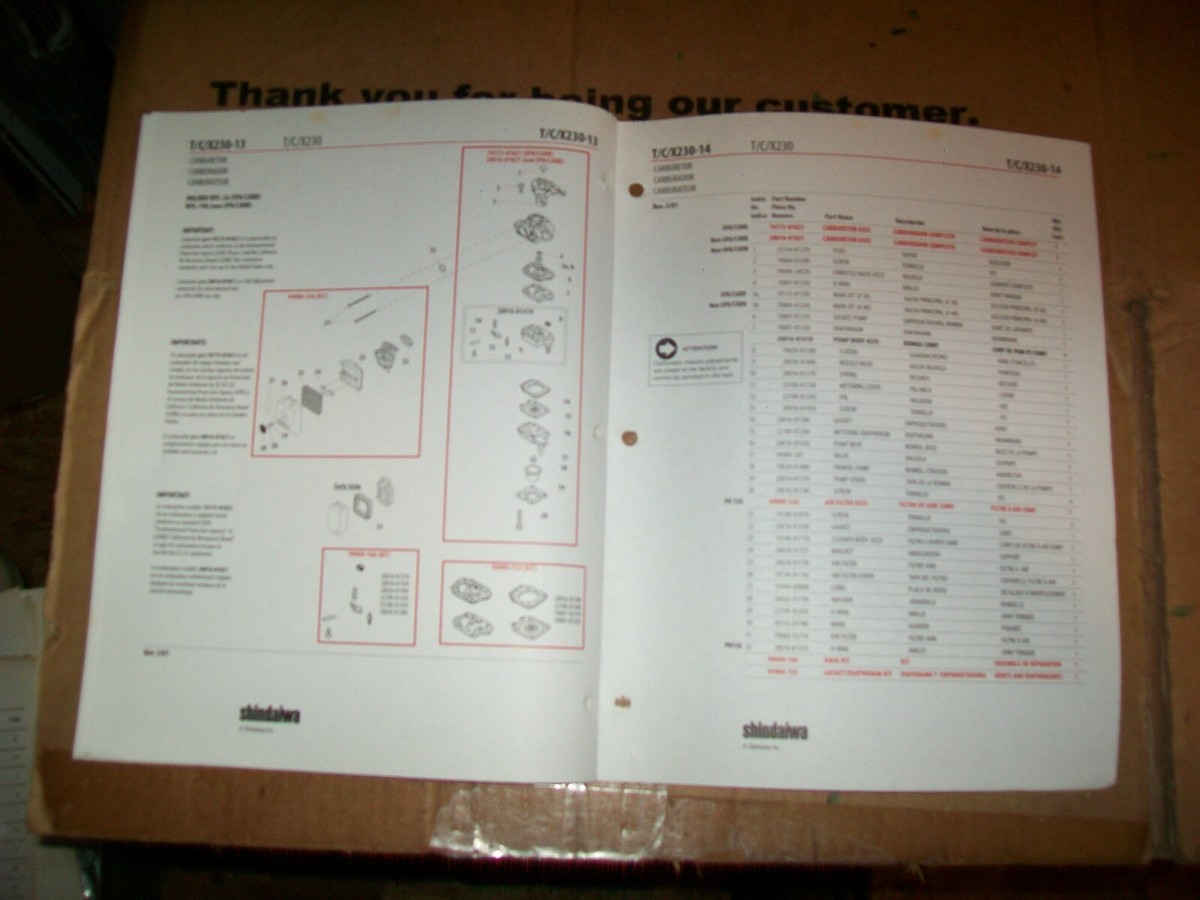 2001 Shindaiwa T / C / X230 Trimmer / Brushcutter 2001 Shindaiwa T / C / X230 Trimmer / Brushcutter