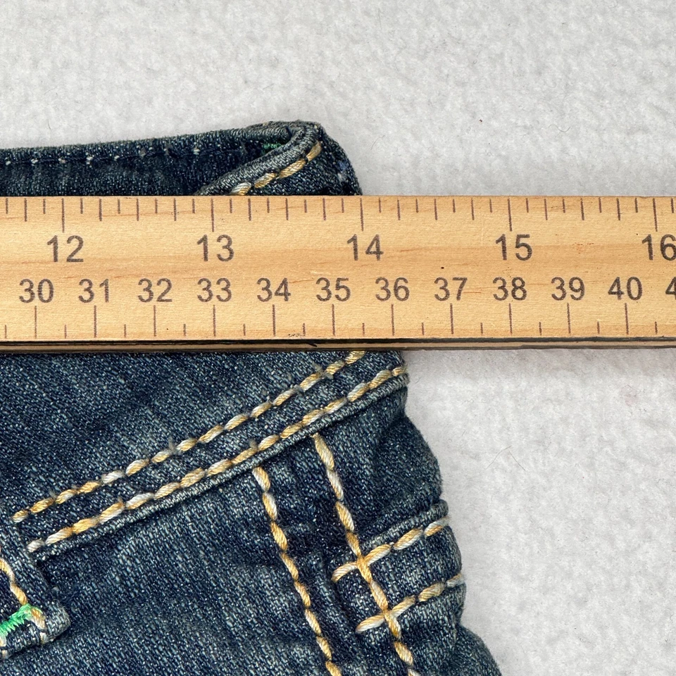 Pantalones Cortos De Colección Y2K Hot Kiss Denim Para Mujer Talla 1/25 Lavado Medio Tiro Solapa Bolsillo Foto 4 de 4