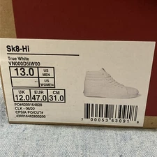 Size 13 - VANS Sk8- High True White New In Box Free Shipping..