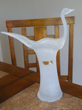 Vintage Made In Italy Frosted Glass Swan Vase 11" Tall - FREE SHIP