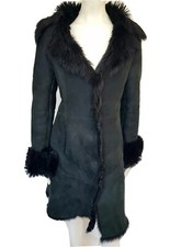 Real Sheepskin Shearling Lady's Black Beautiful Coat Sz 10 12 Vgc