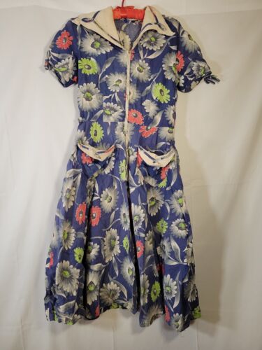 Vintage 1940s Cotton Floral Print Dress Vtg 40s Dress As Is - Picture 1 of 11