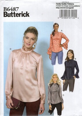 Butterick B6487 Fitted Pullover Tops Gathered to Collar, Sleeve Flounce Sz 6-14