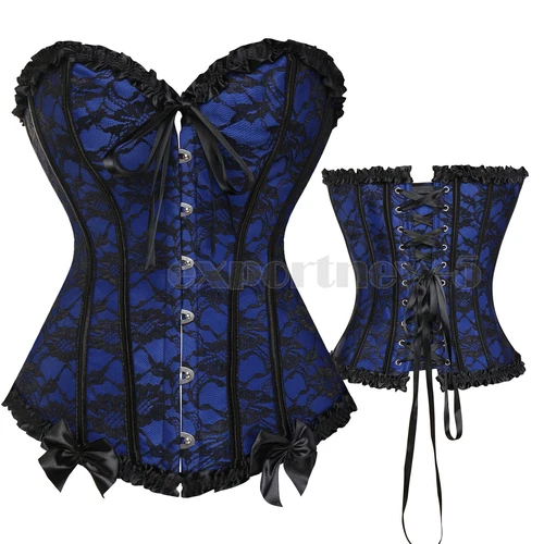 Retro Steampunk Gothic Corset Burlesque Lace Up Basque Top Bustier Waist Cincher - Picture 11 of 27
