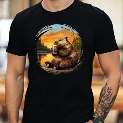 Mens Beaver Beer Print Cotton T-Shirt Size XS to 5XL