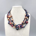 Vintage Multicolor Wood Bead Necklace Layered Costume Jewelry 18"