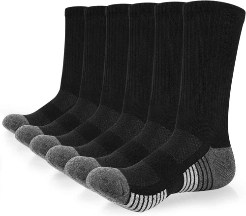 coskefy Sports Socks Thick Cushion Walking Thermal Crew 9-11, Strip Black