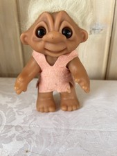 Thomas Dam doll troll 6.5" 1977 made in Denmark Pink clothes white hair