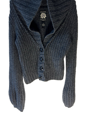 Vtg Y2K Lucky Brand Wool Blend Cropped Oversized Cardigan Women XS Gray Preppy