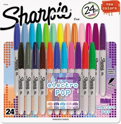 Electro Pop Permanent Markers, Fine Tip, Marker Set, Assorted Colors, 24 Count