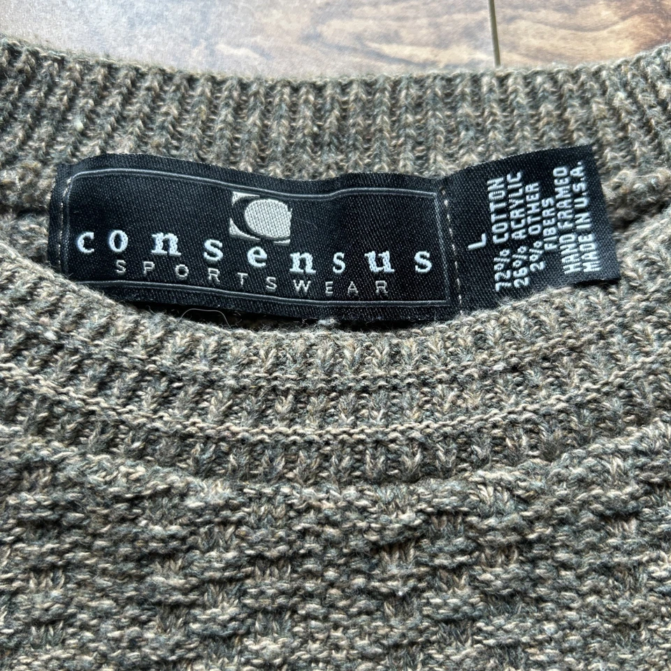 Vintage Consensus Sportswear Men’s L Hand Framed Grandpa Pullover Sweater USA 90 - Image 4 of 4