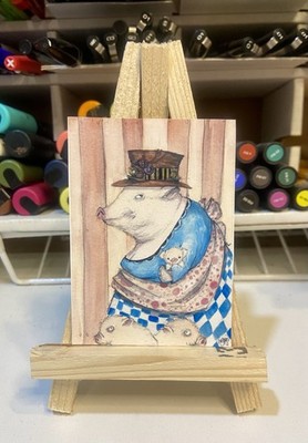 Aceo Original Limited Edition Print Pig Fantasy Farm 2.5 x 3.5 Melissa Stagi