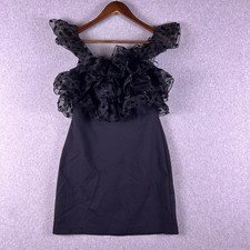 Zara Mini Dress Women M Black Off the Shoulder Polka Dot Mesh Ruffle Sleeve Chic