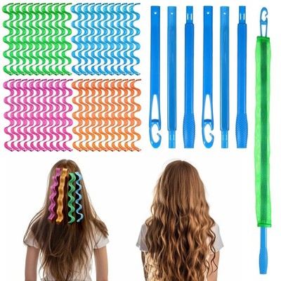 46pcs Heatless Hair Curlers Wavy Rollers DIY Styling Hooks Gift Set Women