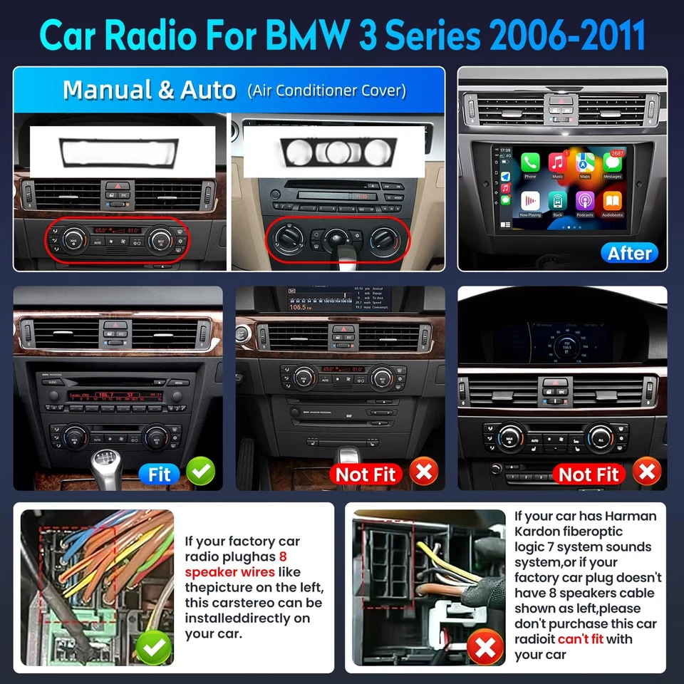 9" Touch Wireless Carplay Stereo for 2006-2011 BMW 3 Series E90 E91 E92 E93 - Image 2 of 4