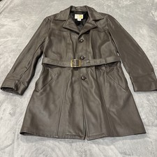 VTG Made in USA Women's Deerskin Brown Leather Trench Coat Satin Interior 44