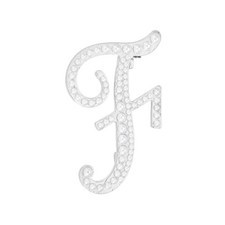 Letter Brooch Pins, Pearl Initial Alphabet F Pin, Silver Tone