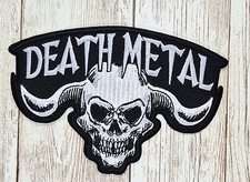 Death Metal - Skull with Horns Iron-On Embroidered Patch 4 1/2 "x 3 "