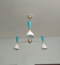 Brass Sputnik Chandelier: Mid Century Italian 3-Arm Pendant Light