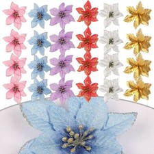 Paquet de 24 fleurs de sapin de No?l Poinsettia artificiel et d??coratif