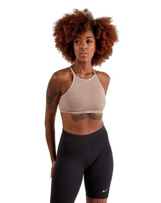 Nike Women's Indy Seamless Ribbed Light-Support Sports Bra, XL, Taupe/White