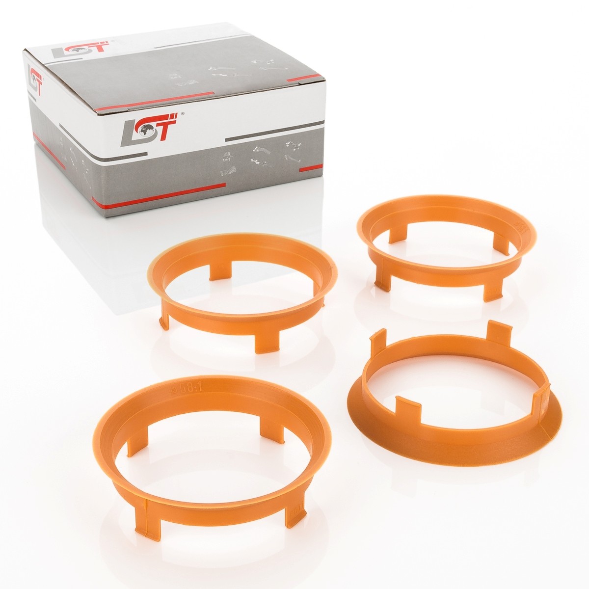 4x centering rings spacers Orange alloy wheels Ø 58.1 mm - Ø 60.1 mm for MAZDA