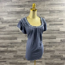 Max Studio Blue Smocked Scoop Neck Short Sleeve Top Women’s Size 1X