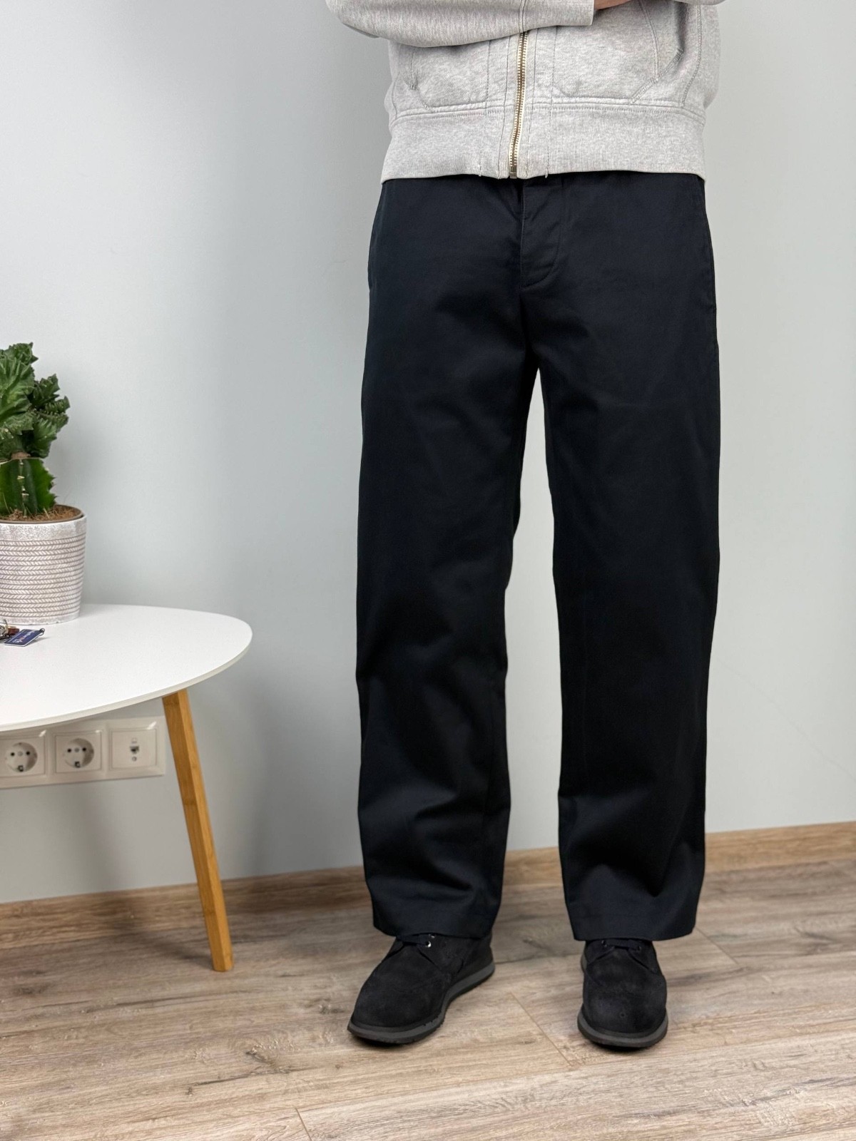 Prada Dark Blue Cotton Twill Pants IT 48 Regular Fit Leather Tab