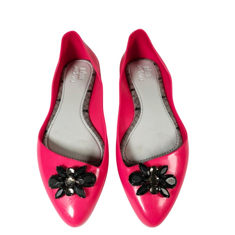 Melissa  X Jason Wu Women's D'Orsay Flats Pointed Pink Jelly Shoe Jeweled Size 5