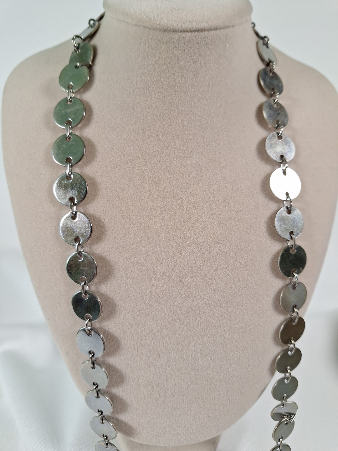 Extra Long Circular Chrome Mirrored Necklace 54" - image 2
