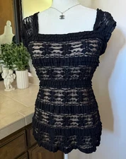 STUDIO M New Top Blouse Black Lined Soft and Stretchy Pretty Size M or L