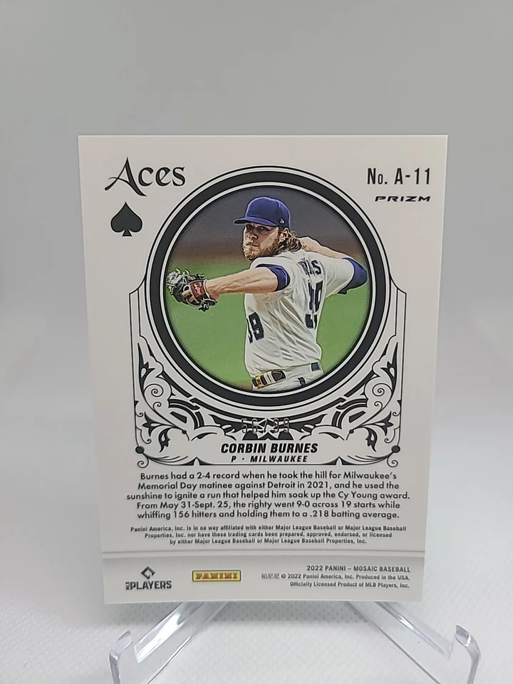 Corbin Burnes SP 2022 Panini Mosaic Aces Orange Fluorescent 56/99 - Image 2 of 3