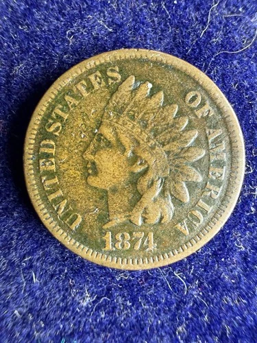 1874 1C Indian Cent - Solid Fine Details & Deep Brown Tone Good Type Example