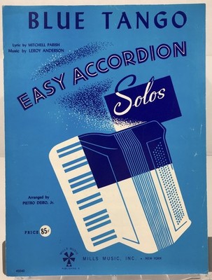 Leroy Anderson Blue Tango Easy Accordion Sheet Music 1951 Illustrated