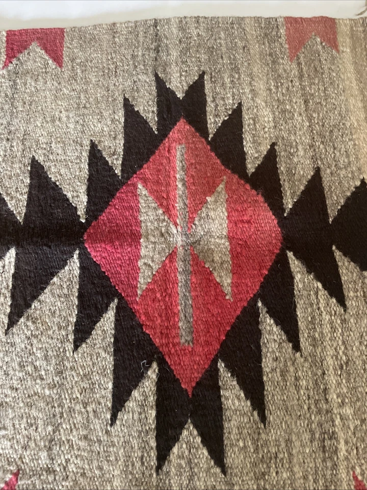 Arte de pared de lana tejido a mano Navajo Ganado Storm Dazzler años 30 40 19x20” ROJO NEGRO Foto 2 de 4