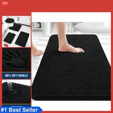Bathroom Rug 30x20 Chenille Absorbent Non Slip Quick Dry Machine Washable Black