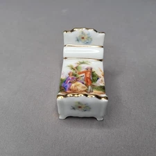 Limoges France Porcelain Miniature Bed Figurine Gold Trim Rococo Couple Scene